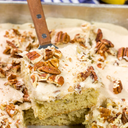 These Frosted Banana Bars feature a tender, delicious banana cake topped with brown sugar cream cheese frosting. They're delicious!