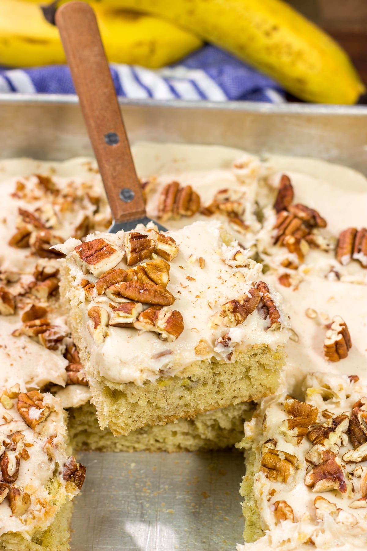 These Frosted Banana Bars feature a tender, delicious banana cake topped with brown sugar cream cheese frosting. They're delicious!