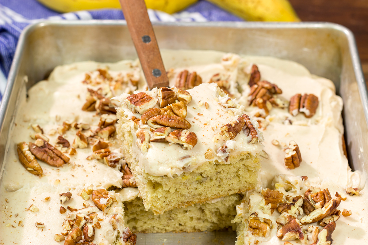 These Frosted Banana Bars feature a tender, delicious banana cake topped with brown sugar cream cheese frosting. They're delicious!