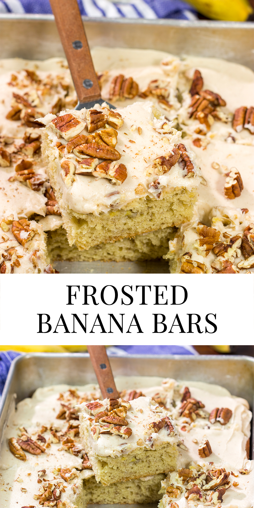 These Frosted Banana Bars feature a tender, delicious banana cake topped with brown sugar cream cheese frosting. They're delicious!