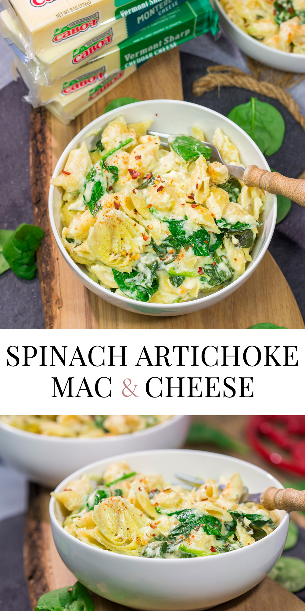 Elevate your mac and cheese game with this Spinach Artichoke Mac and Cheese. This bold and creamy recipe is the ultimate definition of comfort food!