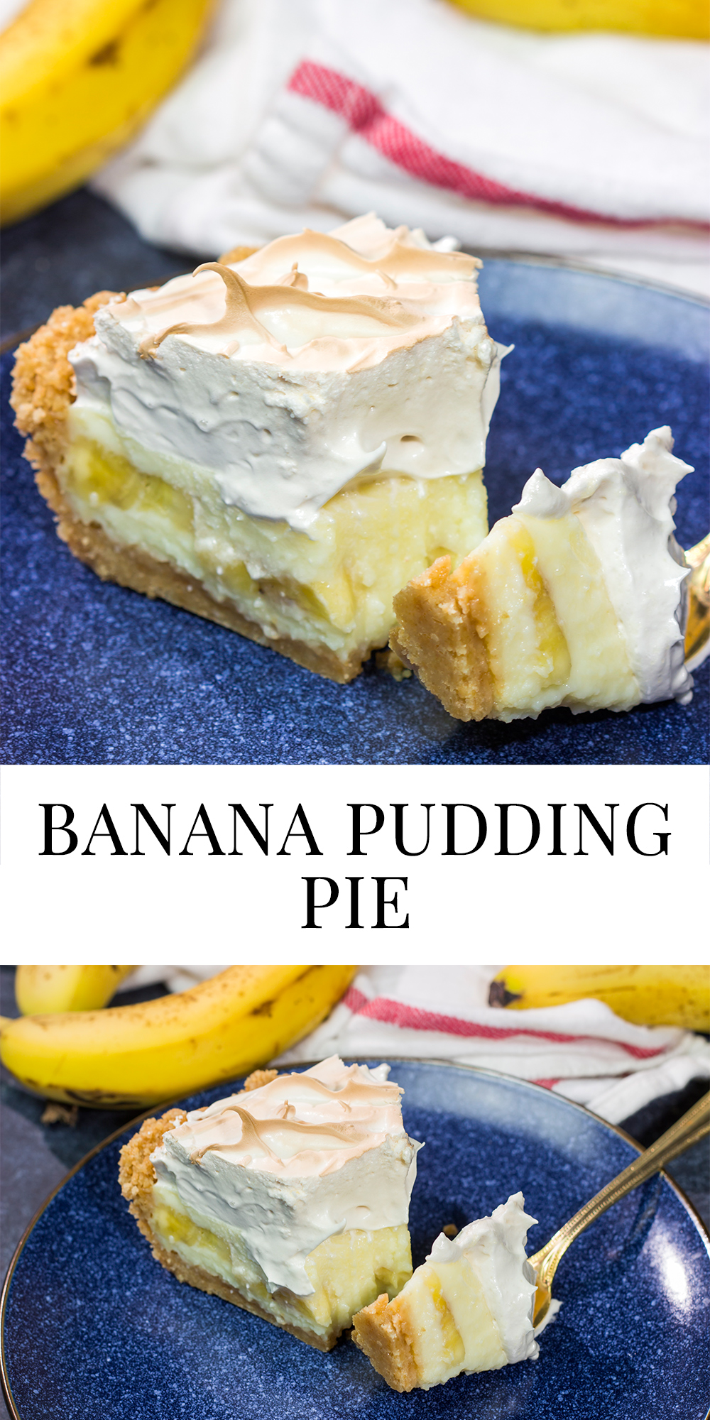 This Banana Pudding Pie features a creamy banana pudding base topped with a light and airy meringue. It's a combination of two favorites in one!