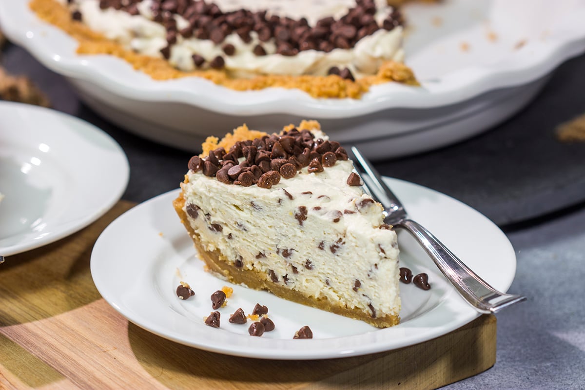 This Chocolate Chip Cannoli Pie features a creamy and delicious filling that will have everyone asking for the recipe!