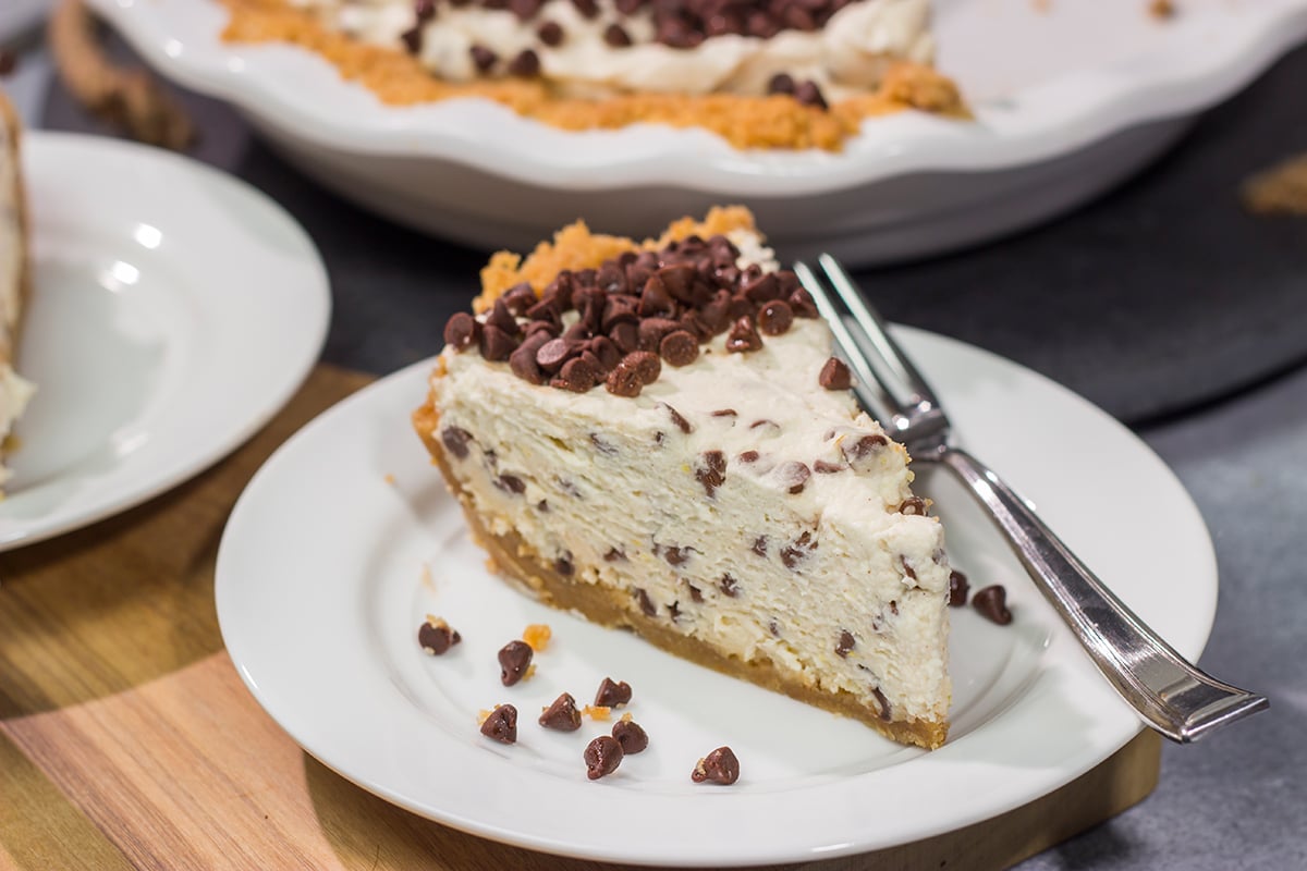 This Chocolate Chip Cannoli Pie features a creamy and delicious filling that will have everyone asking for the recipe!