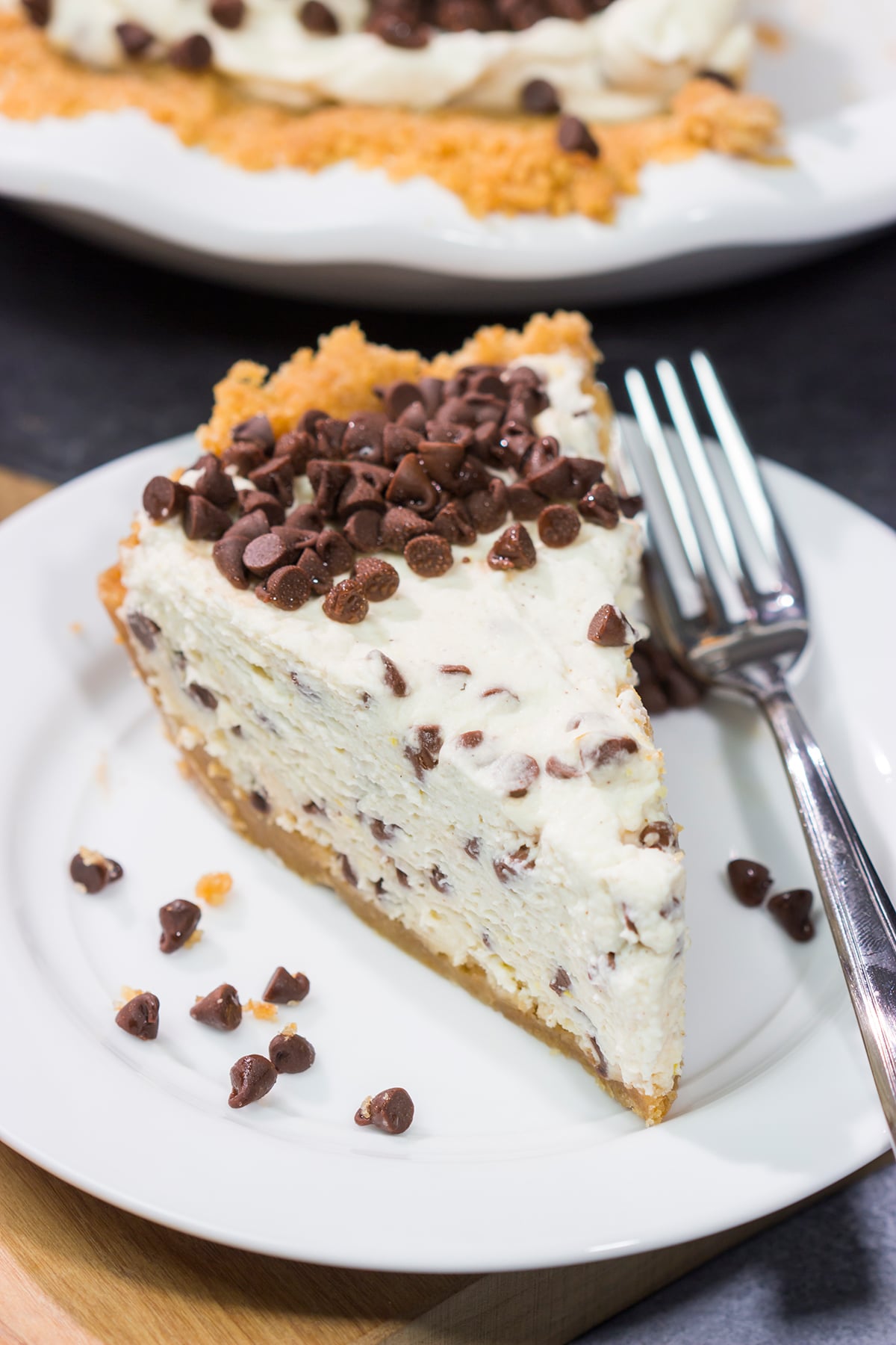 This Chocolate Chip Cannoli Pie features a creamy and delicious filling that will have everyone asking for the recipe!
