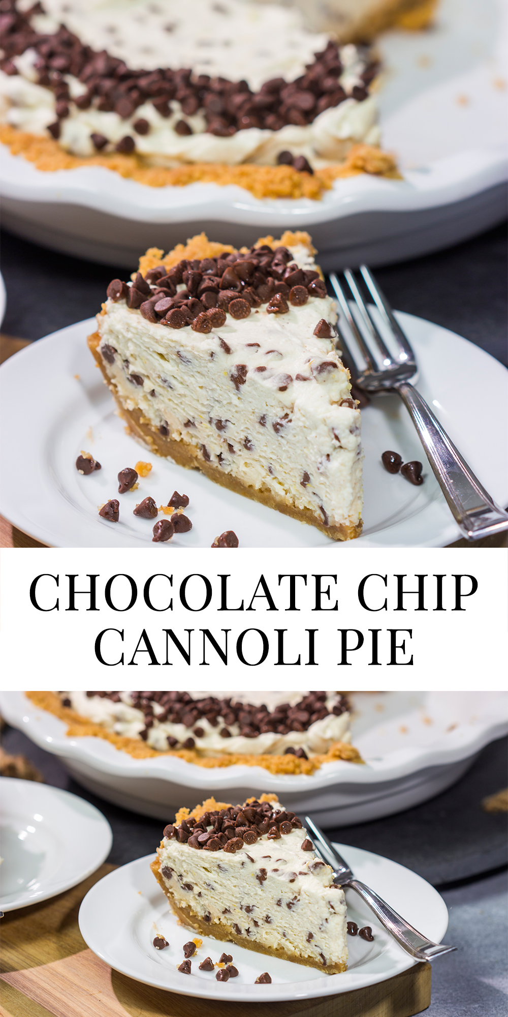 This Chocolate Chip Cannoli Pie features a creamy and delicious filling that will have everyone asking for the recipe!