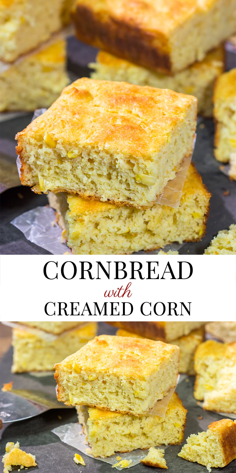 This Cornbread with Creamed Corn recipe is a mouthwatering recipe that can be whipped up in about 10 minutes. It's a delicious year-round side dish!