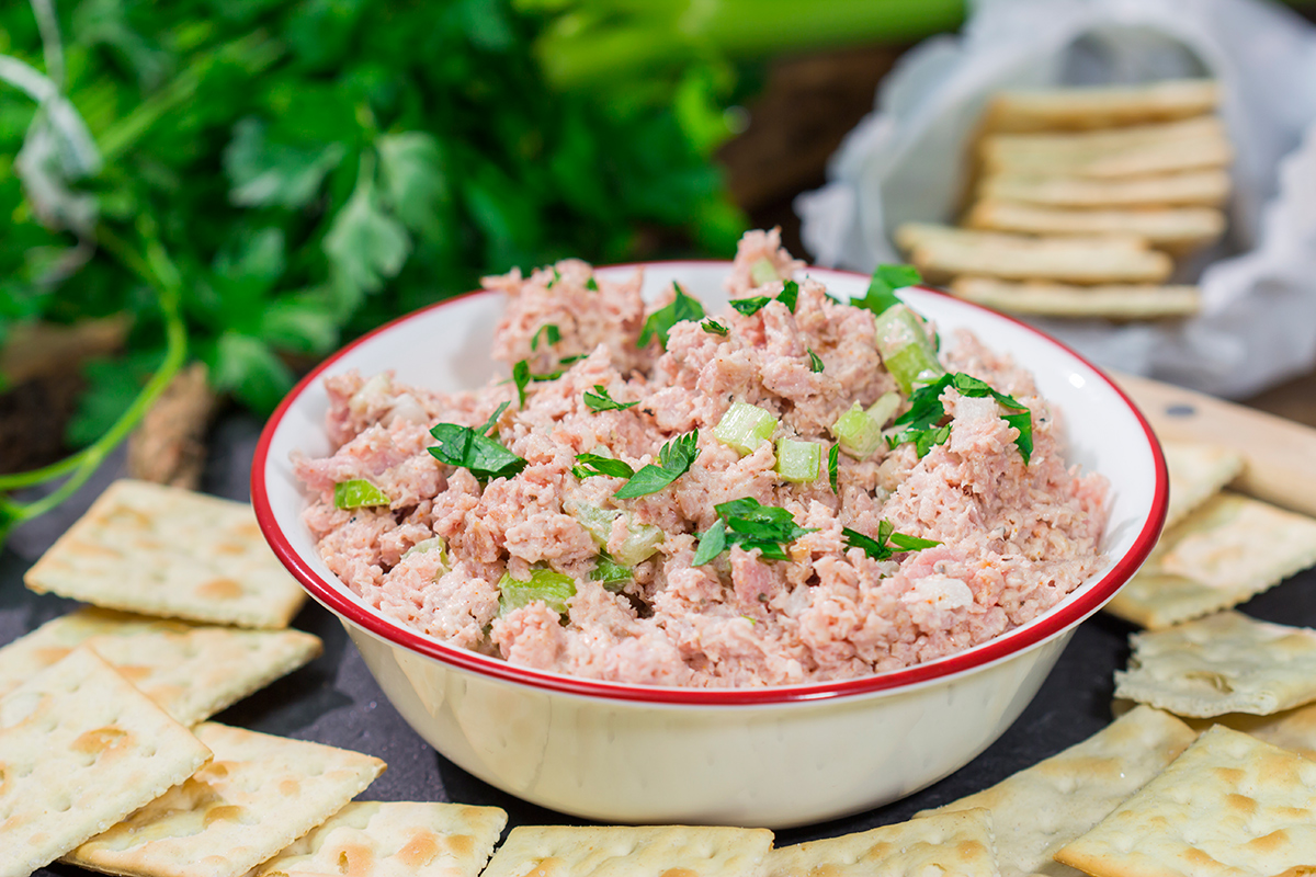 This easy Deviled Ham recipe is a tasty spread that tastes great on saltine crackers or in between 2 slices of white bread. It's a great way to use up leftover ham!