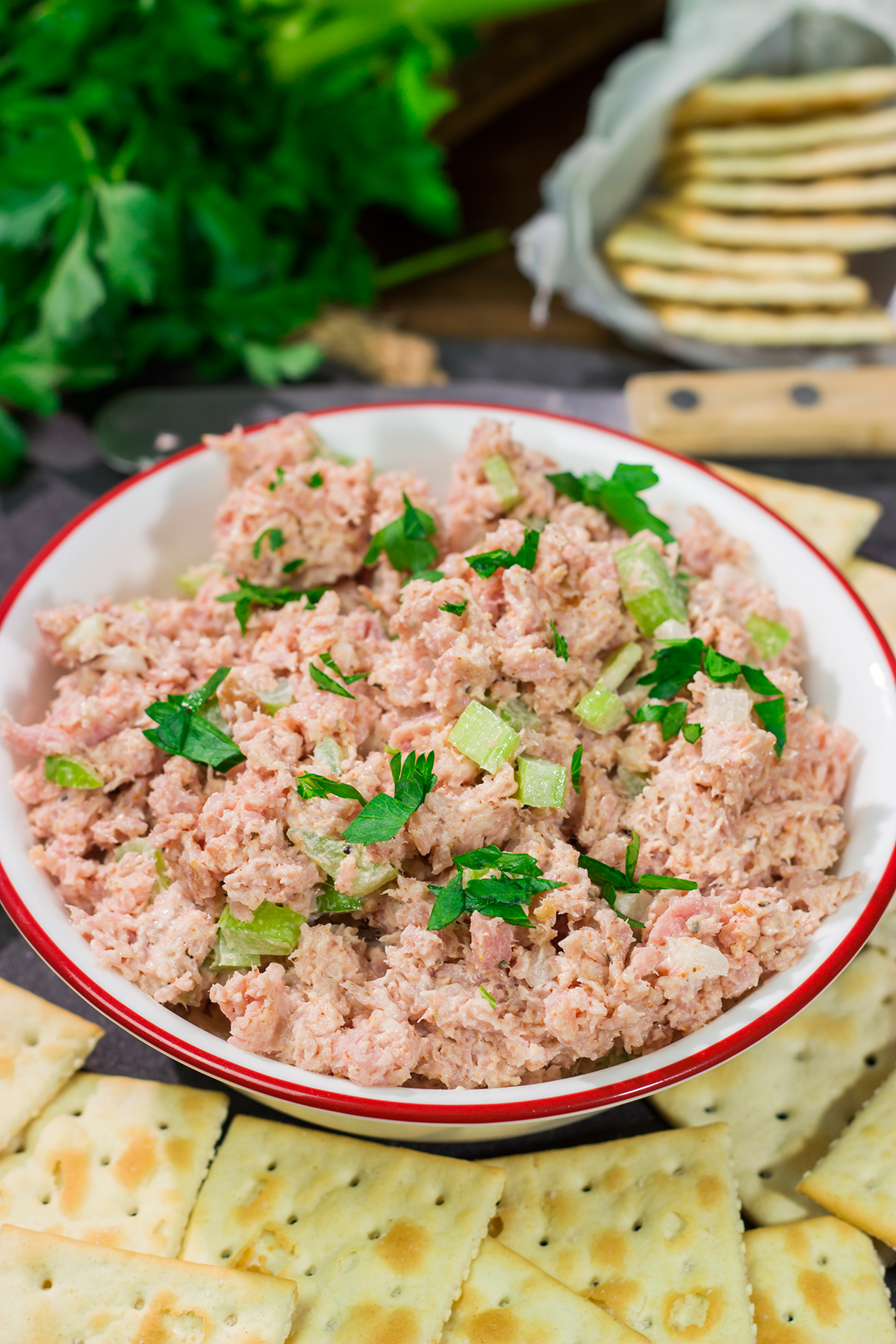 This easy Deviled Ham recipe is a tasty spread that tastes great on saltine crackers or in between 2 slices of white bread. It's a great way to use up leftover ham!