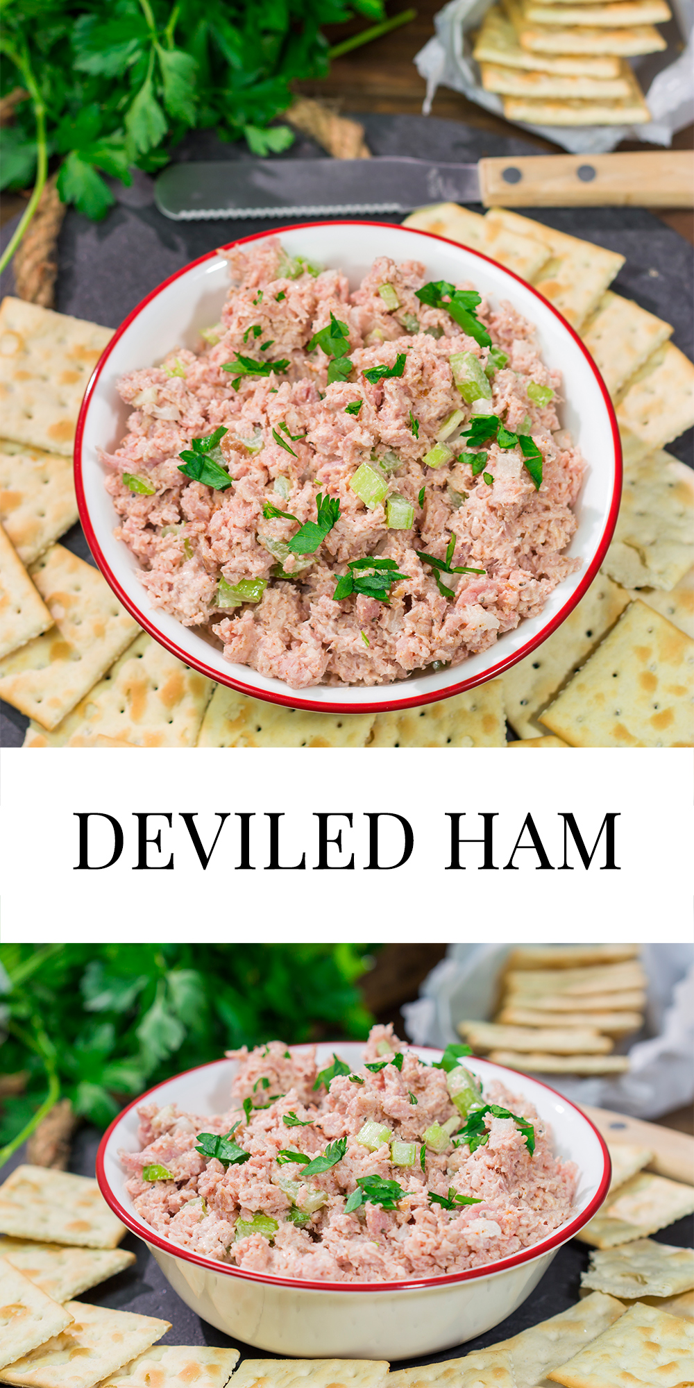 This easy Deviled Ham recipe is a tasty spread that tastes great on saltine crackers or in between 2 slices of white bread. It's a great way to use up leftover ham!