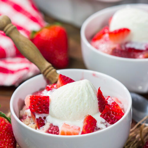 Looking for a tasty dessert for warm summer evenings? This Strawberry Cobbler is an easy treat that's packed with summer berry flavor!