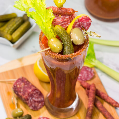 Grab some salami and whip up a batch of these Classic Bloody Marys - they're perfect for weekend brunch!