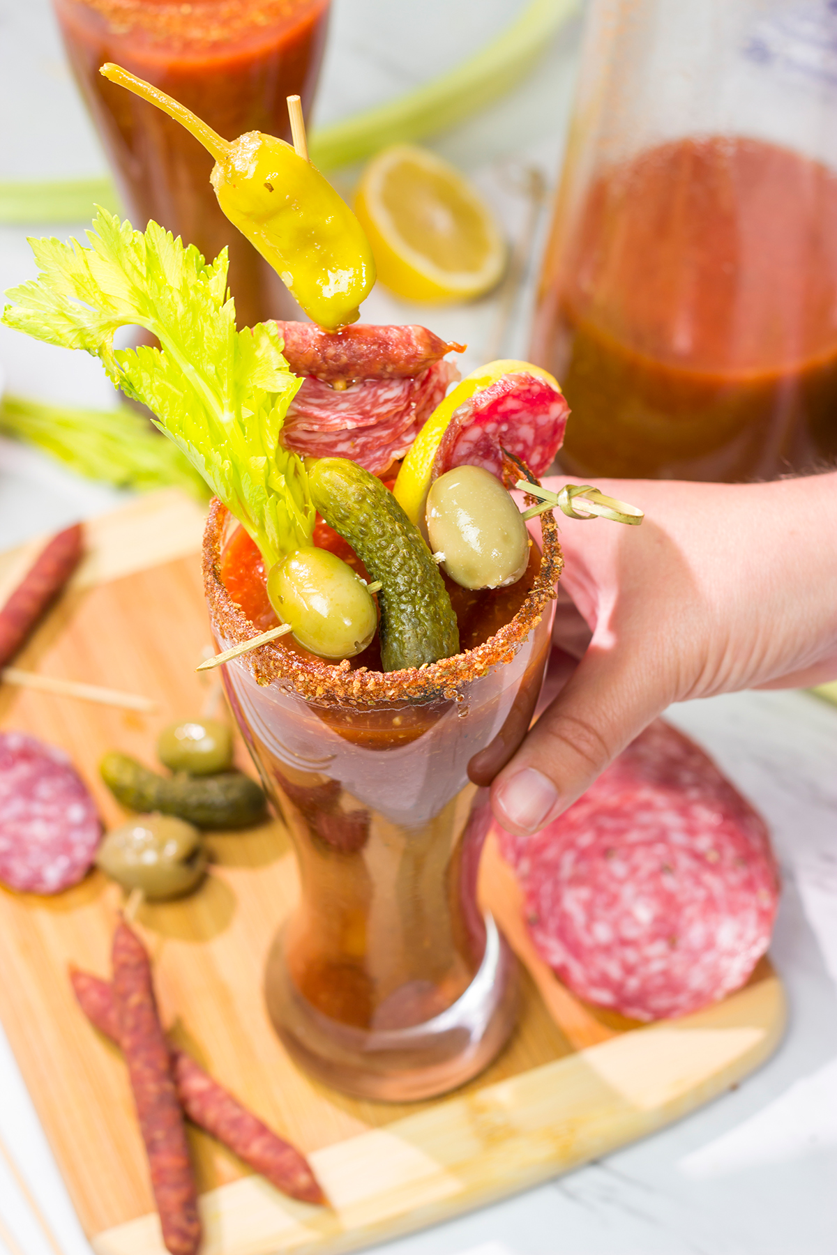 Grab some salami and whip up a batch of these Classic Bloody Marys - they're perfect for weekend brunch!