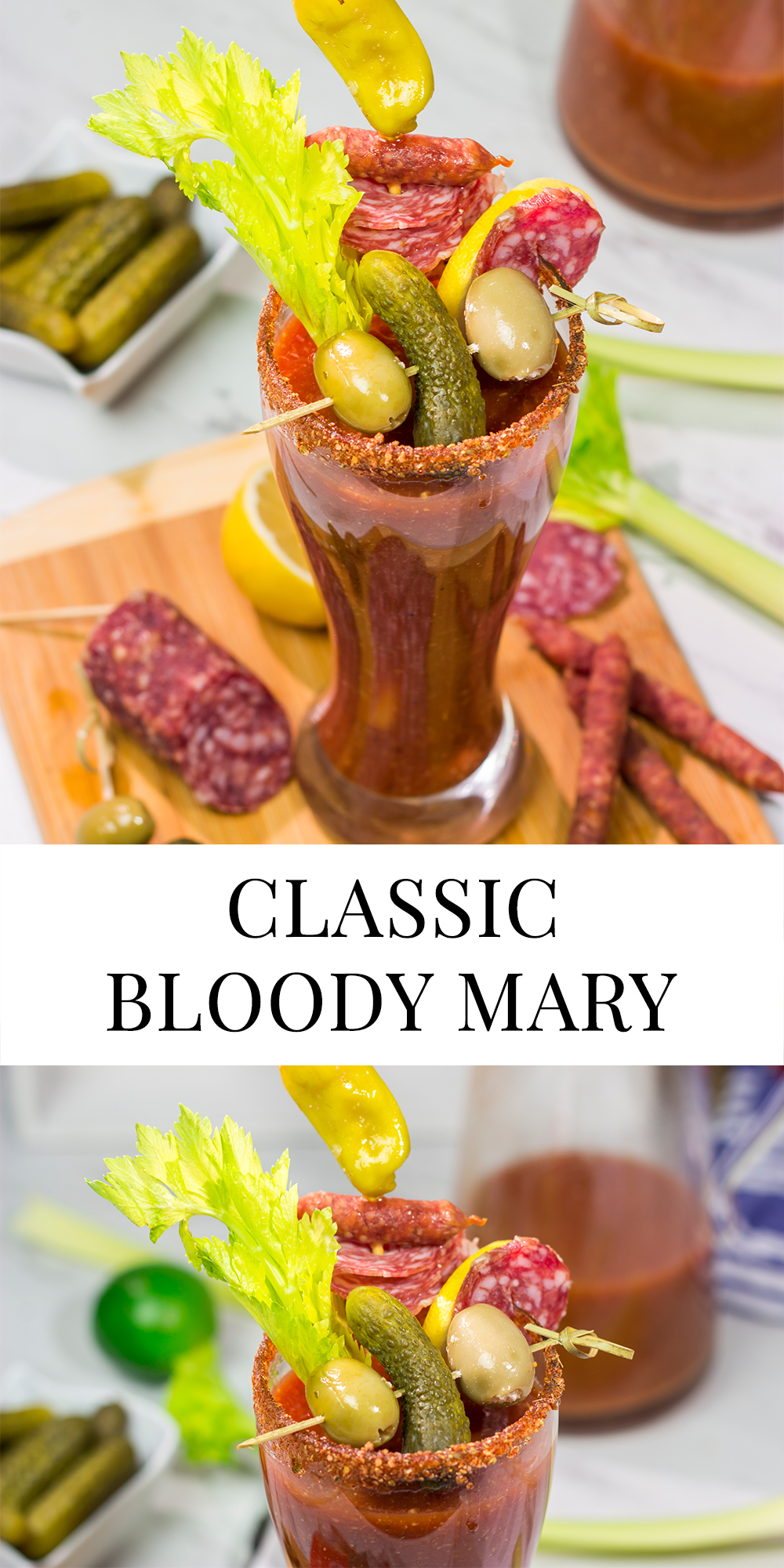 Grab some salami and whip up a batch of these Classic Bloody Marys - they're perfect for weekend brunch!