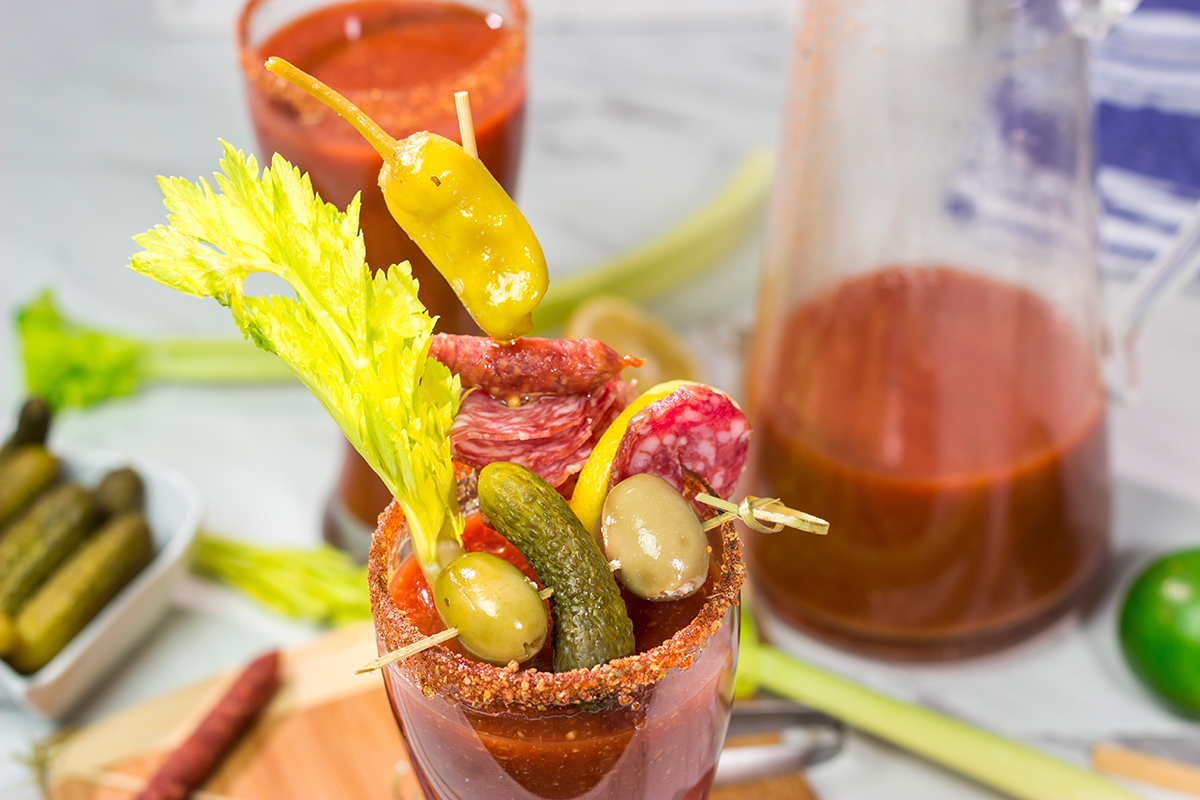 Grab some salami and whip up a batch of these Classic Bloody Marys - they're perfect for weekend brunch!