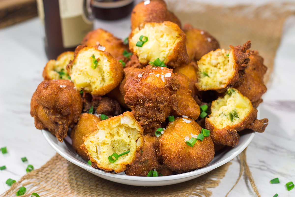 A little bit sweet. A little bit spicy. These Jalapeno Pineapple Hushpuppies are a fun twist on the classic seafood side dish!