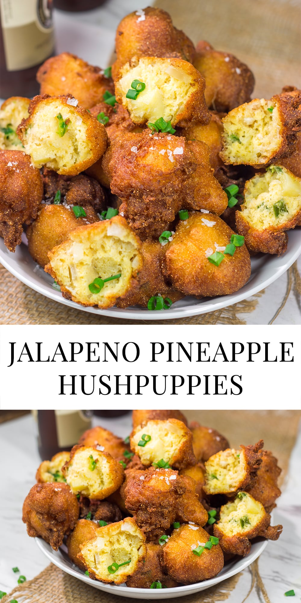 A little bit sweet. A little bit spicy. These Jalapeno Pineapple Hushpuppies are a fun twist on the classic seafood side dish!