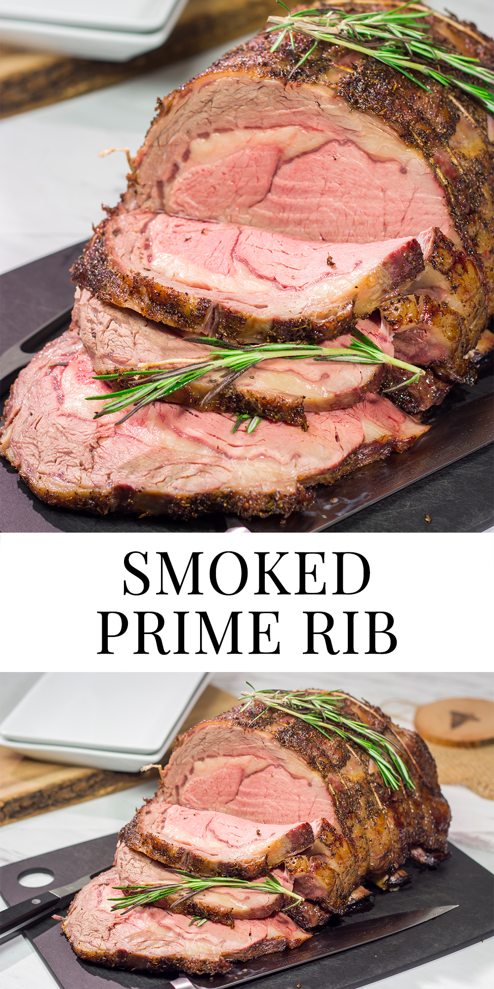 Smoked Prime Rib is a company worthy meal! This prime rib roast (aka standing rib roast) is slow-smoked for flavor and then seared to create a delicious exterior crust.