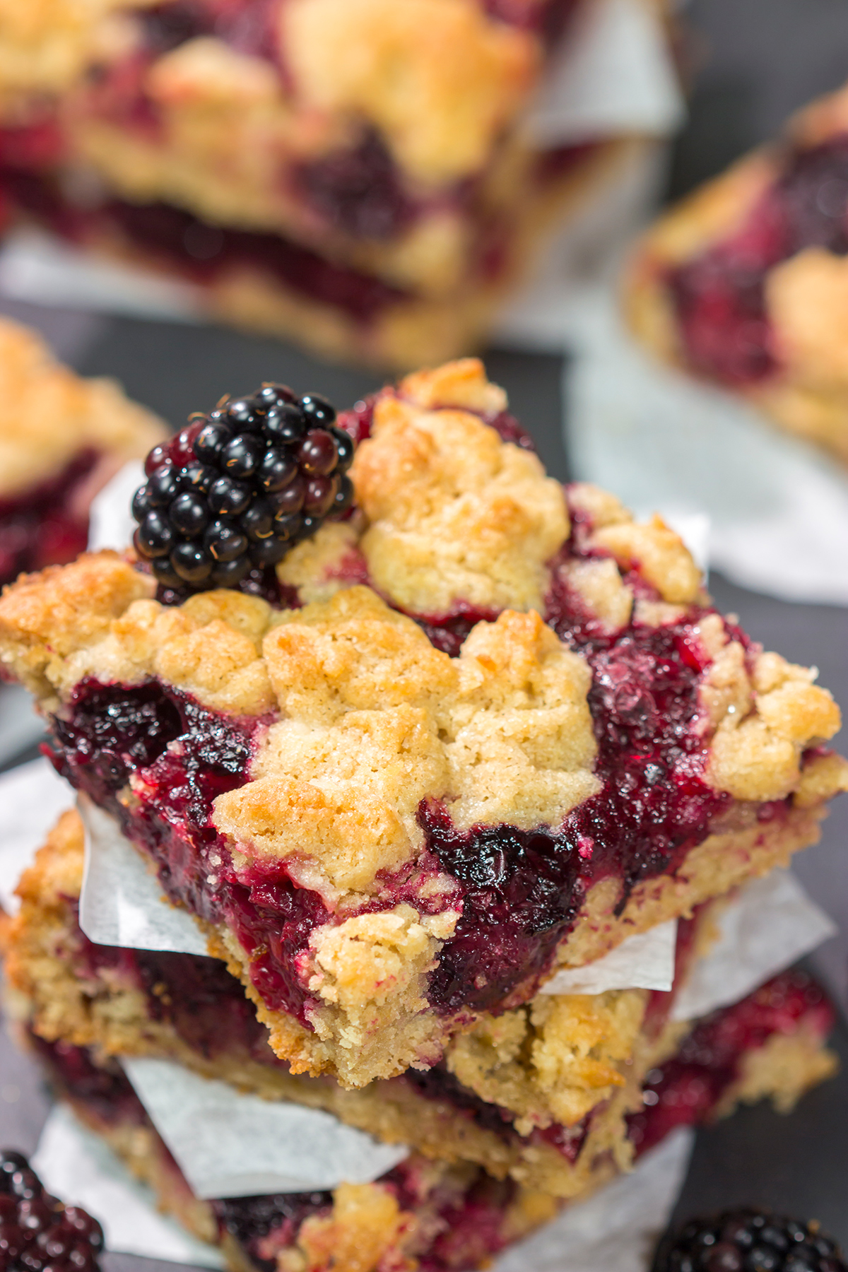These Blackberry Crumb Bars are similar to a summer berry crumble...just in handheld form! They're filled with blackberry flavor, and they're easy to make!