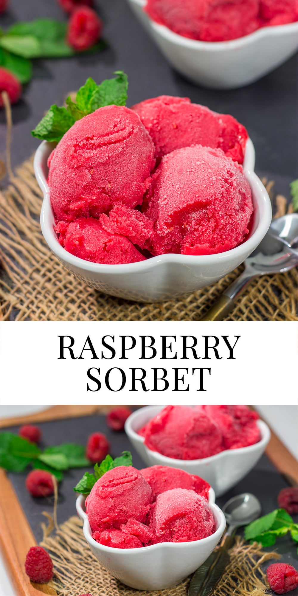 Looking for a tasty summer dessert? Whip up a batch of this Raspberry Sorbet! This dairy-free treat is perfect for warm summer evenings!