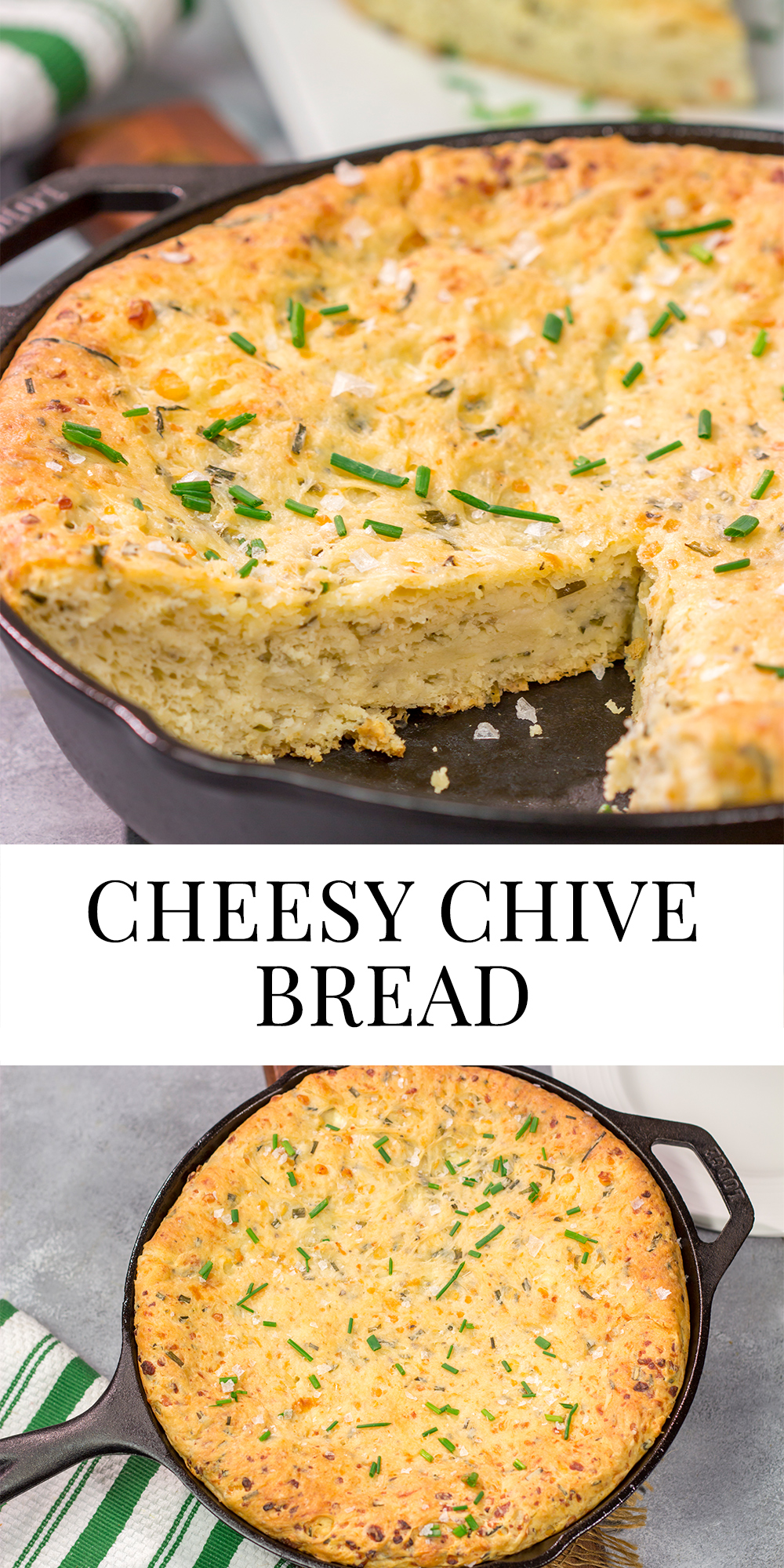 This Cheesy Chive Bread has incredible flavor! This skillet bread is a great side dish alongside a bowl of soup or chili.