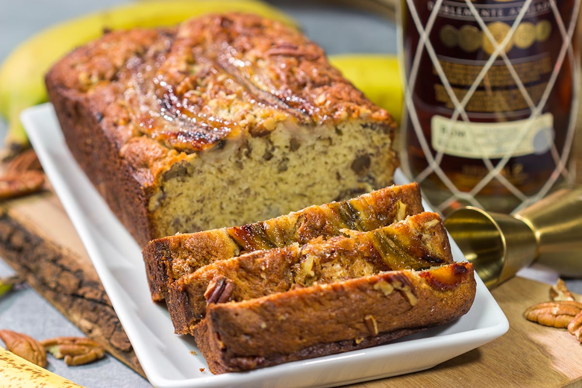 This Bananas Foster Banana Bread is a cross between Bananas Foster and banana bread. It's a fun, boozy twist to a classic quick bread!