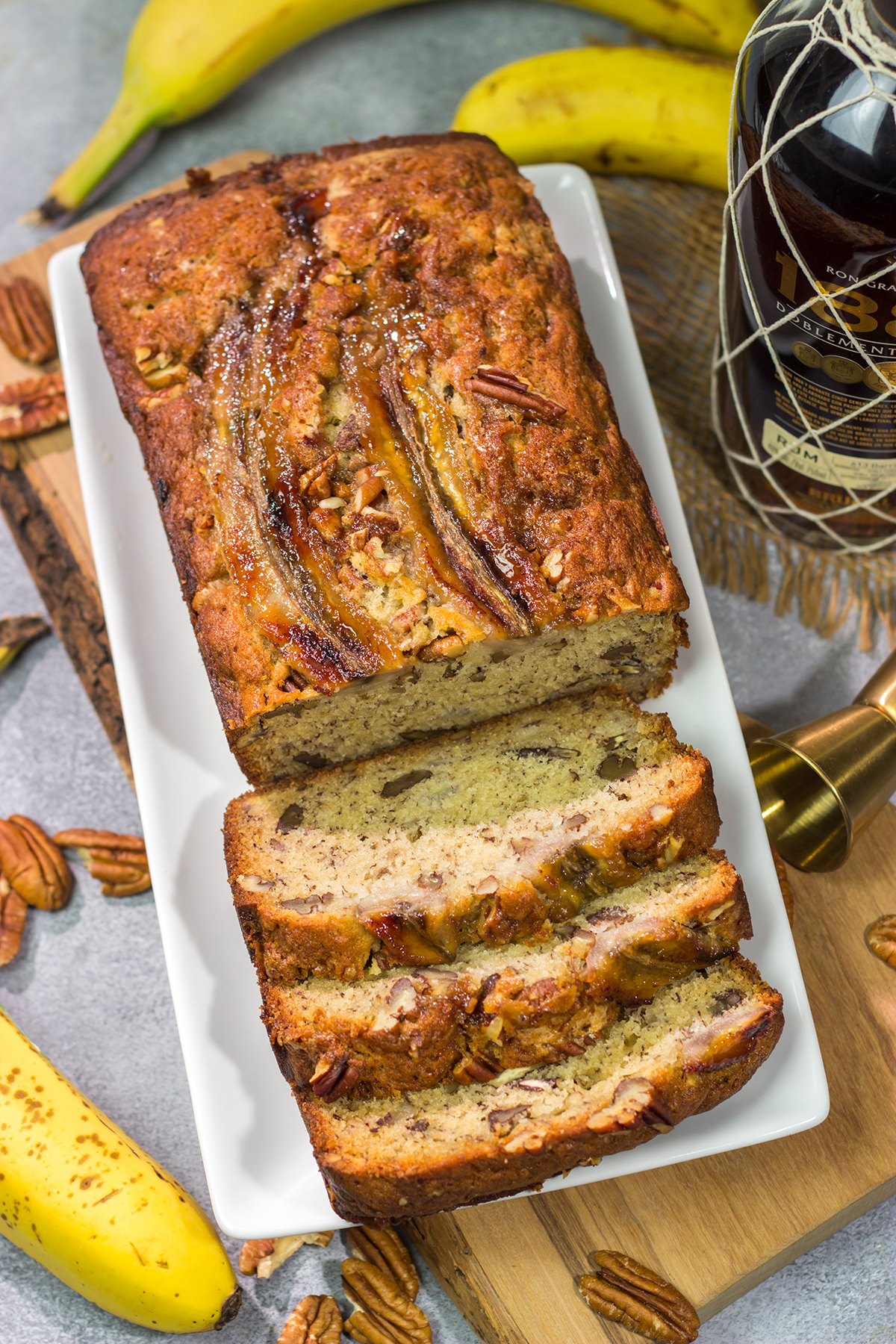 This Bananas Foster Banana Bread is a cross between Bananas Foster and banana bread. It's a fun, boozy twist to a classic quick bread!