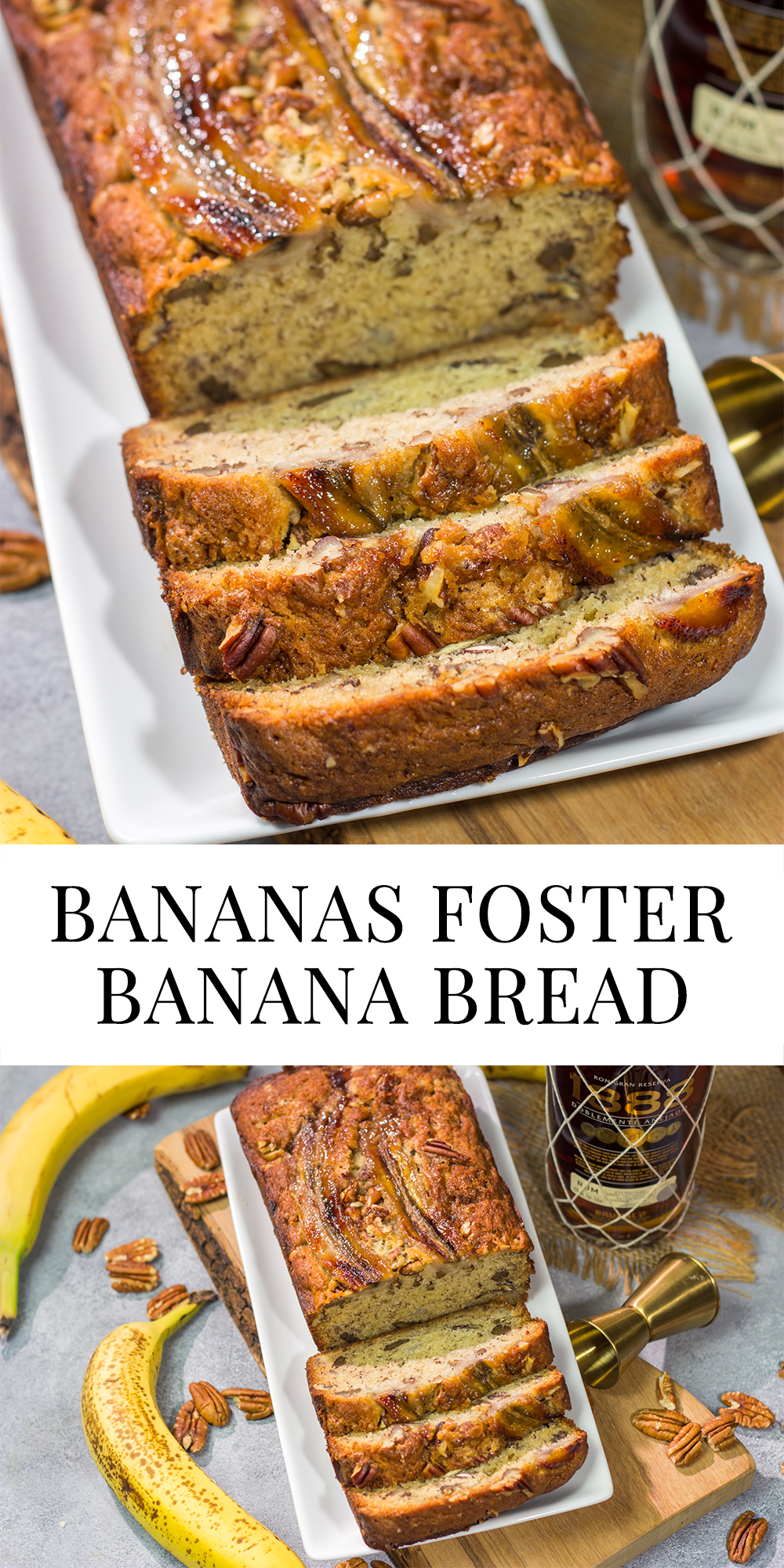 This Bananas Foster Banana Bread is a cross between Bananas Foster and banana bread. It's a fun, boozy twist to a classic quick bread!