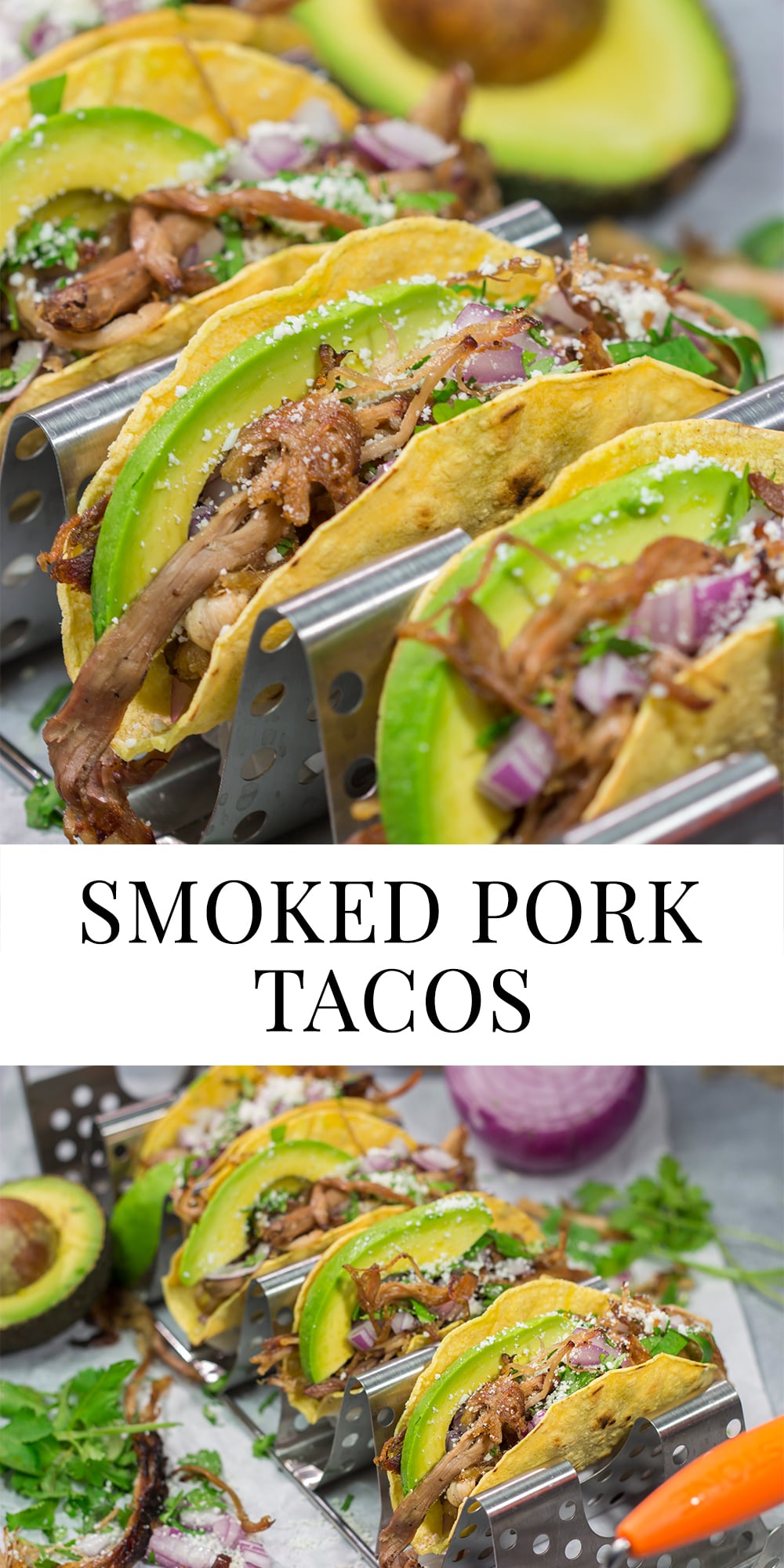 Make it a taco night! These Smoked Pork Tacos feature carnitas-style pork topped with topped with all of your favorite taco toppings. They're perfect for a crowd...or just a Tuesday night!