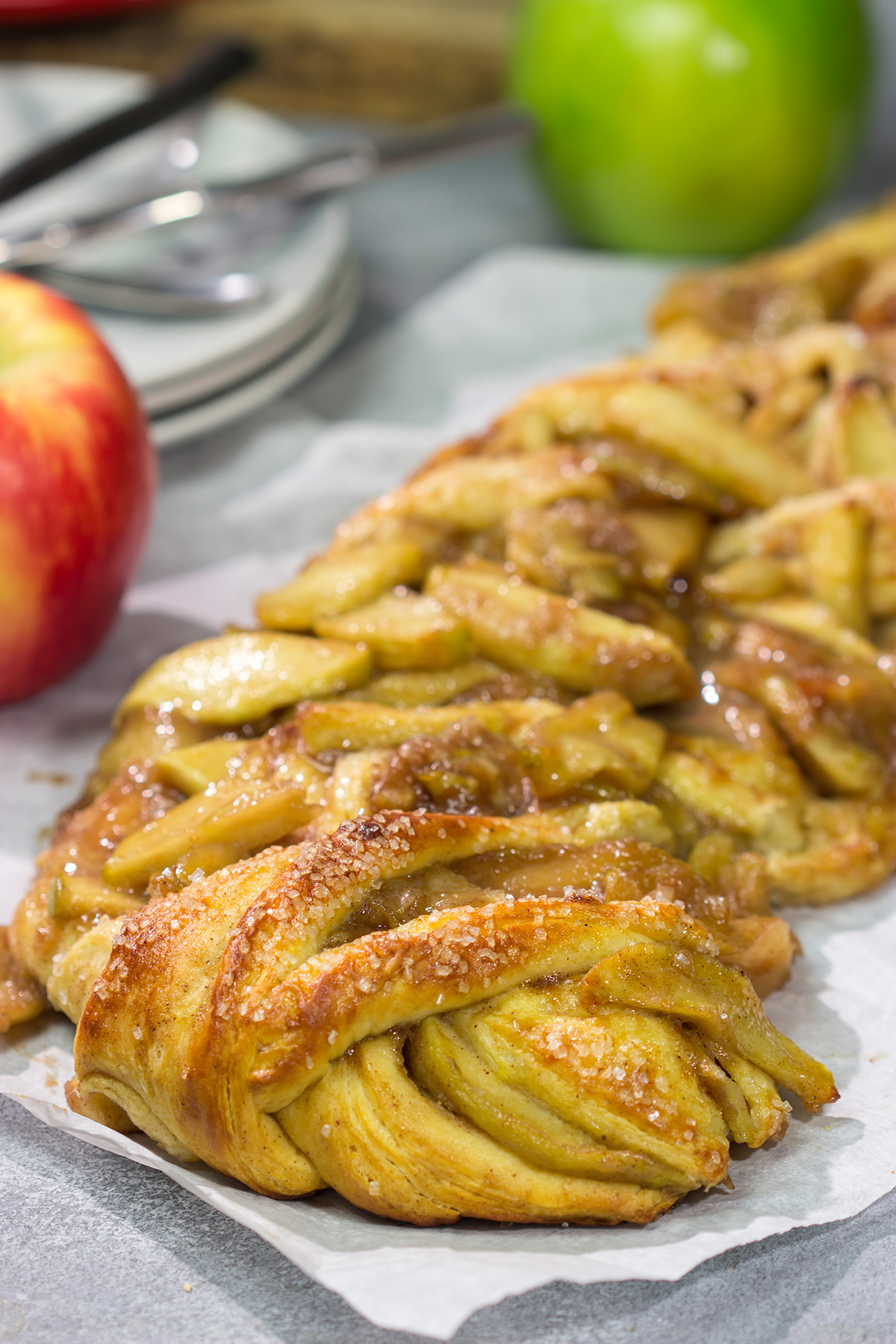 Put a twist (literally!) on a classic with this Braided Apple Pie. Apples seasoned with cinnamon and brown sugar wrapped in buttery pie dough - it's the perfect fall dessert!