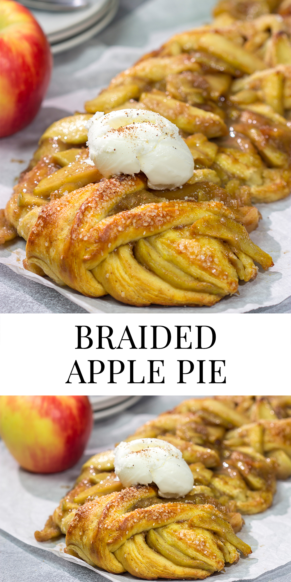 Put a twist (literally!) on a classic with this Braided Apple Pie. Apples seasoned with cinnamon and brown sugar wrapped in buttery pie dough - it's the perfect fall dessert!