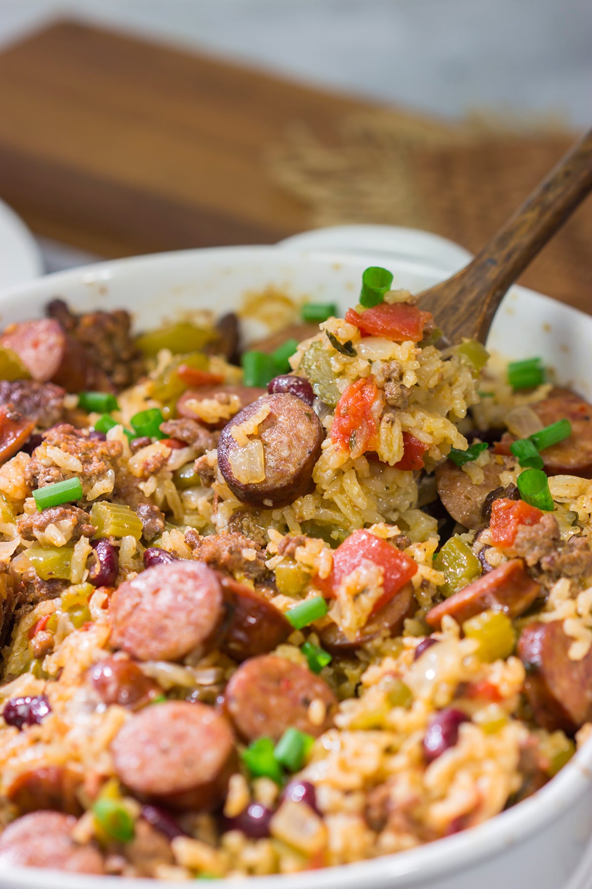 This Red Beans and Rice Casserole is an easy and delicious meal! The rice gets baked in the oven which makes this a great weeknight recipe. Enjoy!