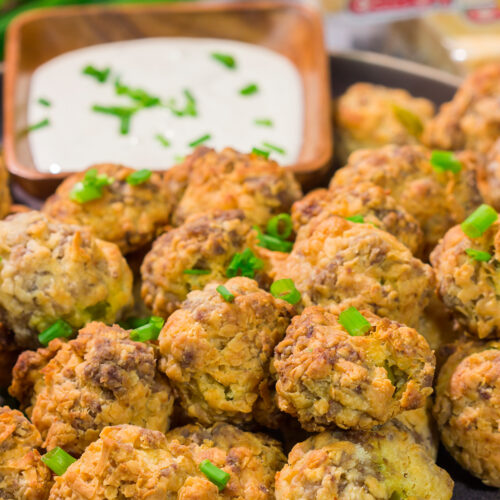 These Cheesy Sausage Balls are perfect for holiday appetizer parties and get-togethers with friends. They're easy to make...and even easier to eat!