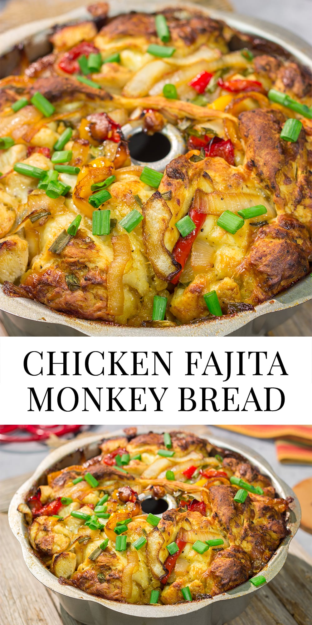 This savory Chicken Fajita Monkey Bread includes a combination of biscuits, juicy chicken, onions, peppers and cheese. It makes for a fantastic gameday snack!