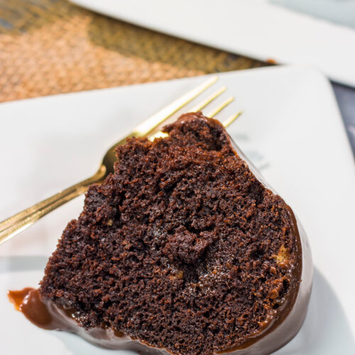 This Chocolate Mocha Cake features a moist chocolate cake topped with a pourable frosting. The chocolate and coffee flavors come together to create an amazing dessert!