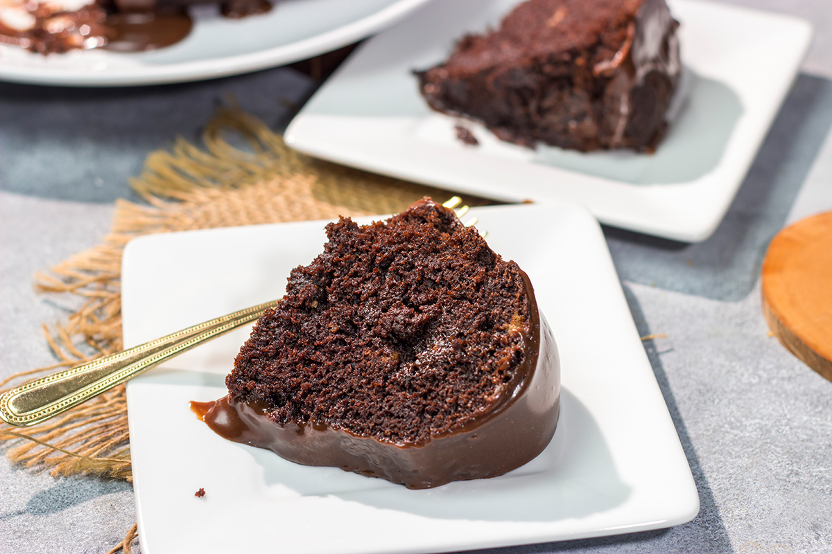 This Chocolate Mocha Cake features a moist chocolate cake topped with a pourable frosting. The chocolate and coffee flavors come together to create an amazing dessert!