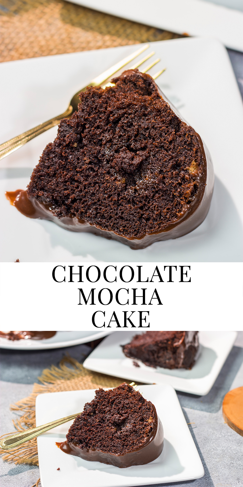 This Chocolate Mocha Cake features a moist chocolate cake topped with a pourable frosting. The chocolate and coffee flavors come together to create an amazing dessert!