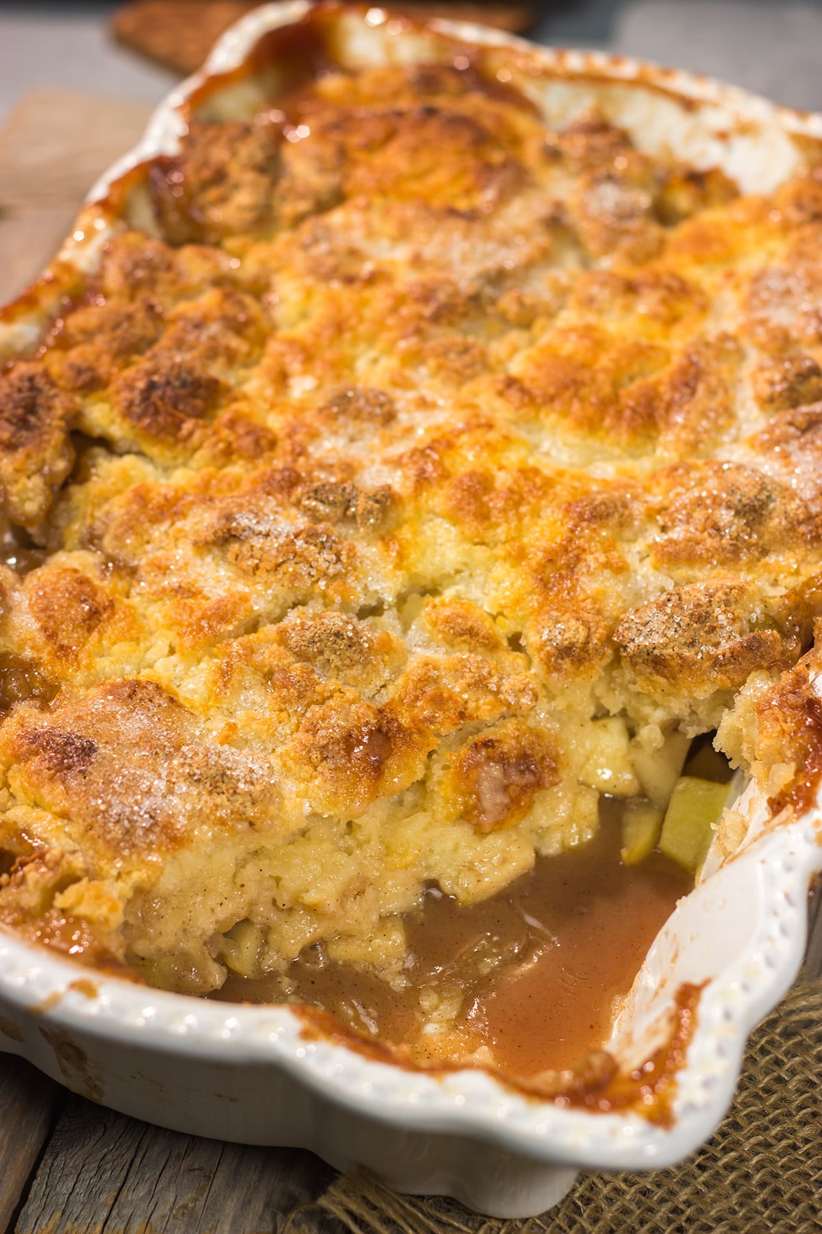 Topped with a golden brown crust and filled with spiced apples, this Cinnamon Apple Cobbler is the perfect dessert for a chilly fall evening!