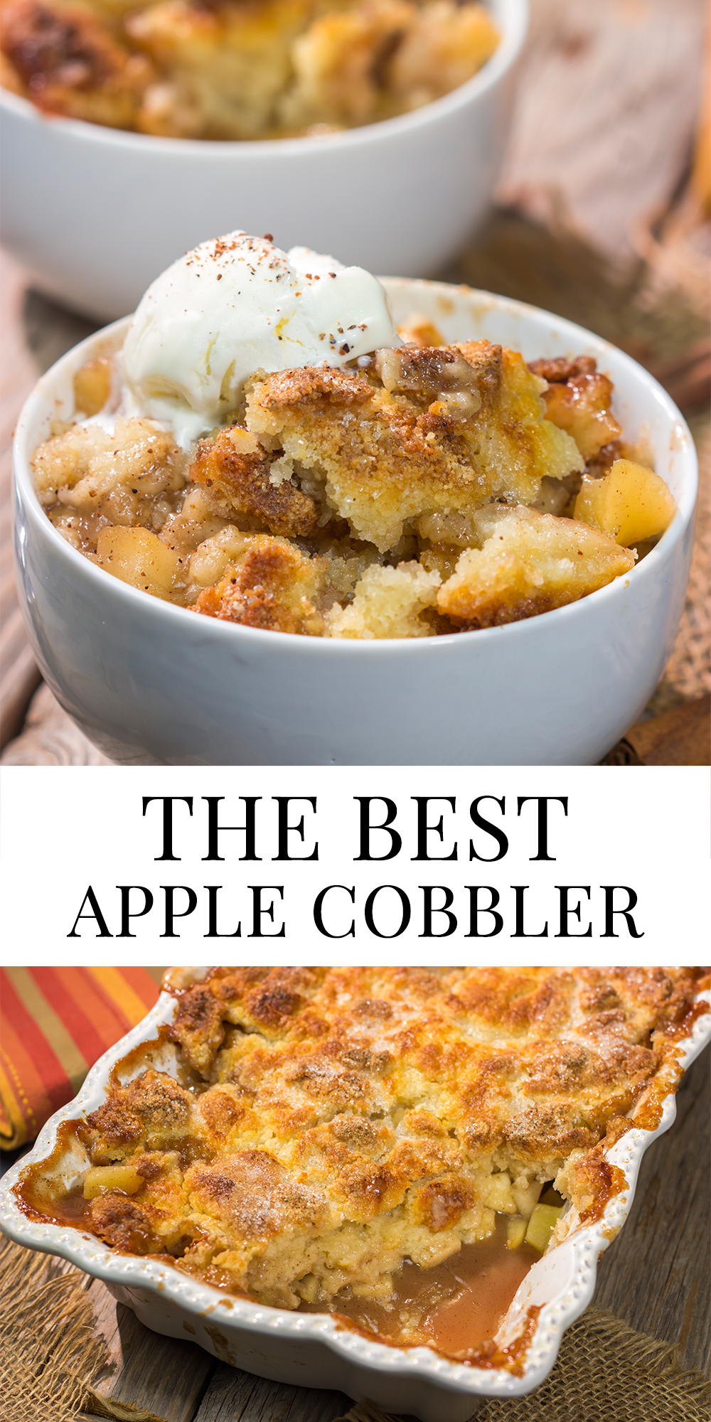Topped with a golden brown crust and filled with spiced apples, this Cinnamon Apple Cobbler is the perfect dessert for a chilly fall evening!