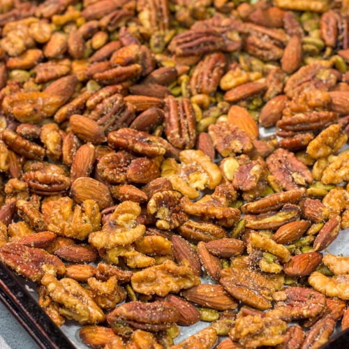 These Maple Roasted Nuts are great for snacking or as an addition to holiday appetizer parties. The sweet and salty combination makes these nuts absolutely delicious!