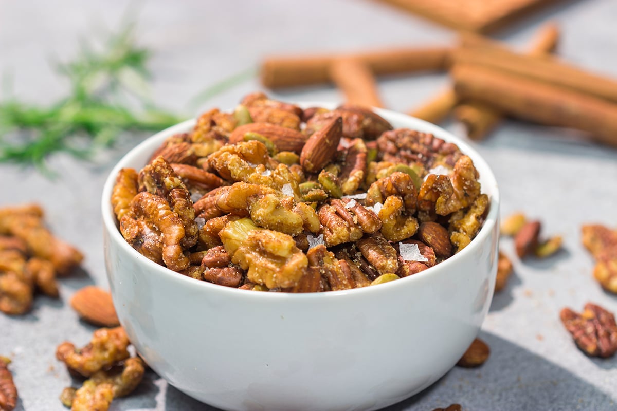These Maple Roasted Nuts are great for snacking or as an addition to holiday appetizer parties. The sweet and salty combination makes these nuts absolutely delicious!
