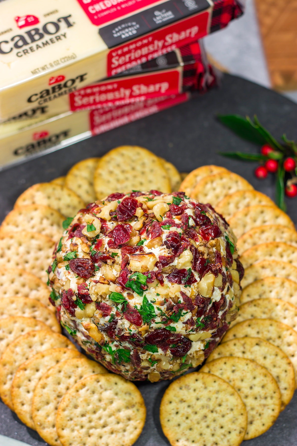 This Cranberry Walnut Cheese Ball is an easy and festive holiday appetizer. That leaves you more time to get back to being the holiday cheermeister!