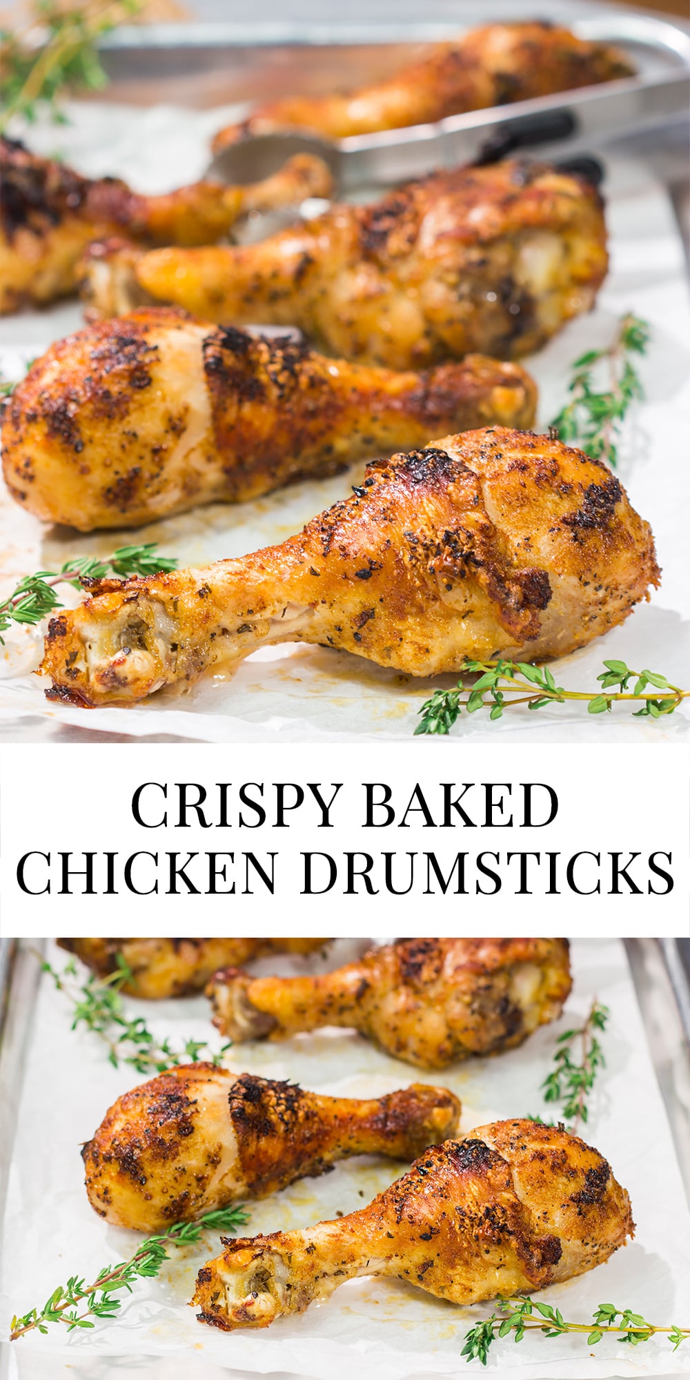 With only 10-minutes of prep time, these Crispy Baked Chicken Drumsticks make for an easy weeknight meal. They taste just like rotisserie chicken!