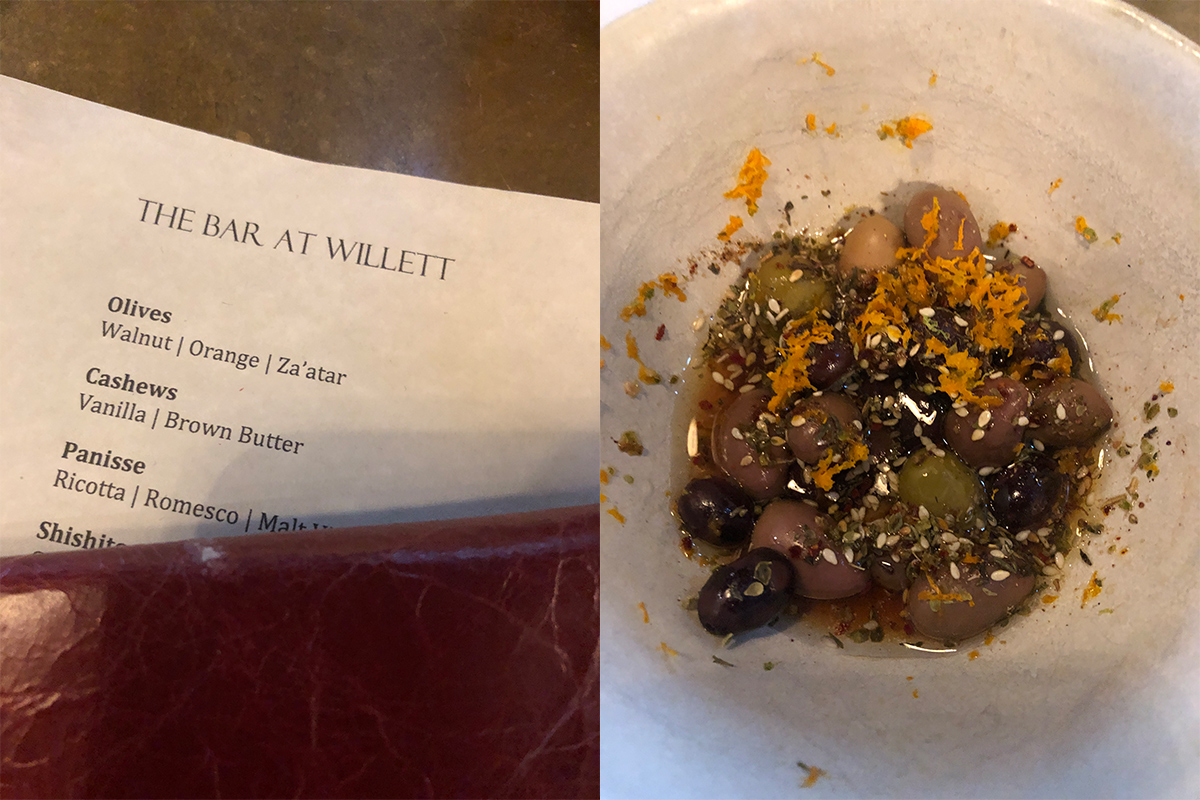 Photo of appetizer menu at The Bar at Willett