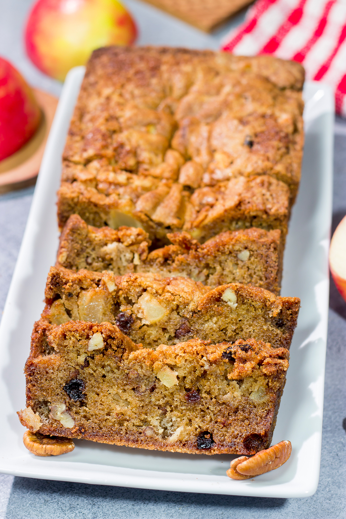 Packed with pecans, raisins and diced apples, this Apple Raisin Bread is a fantastic baking recipe for apple season!
