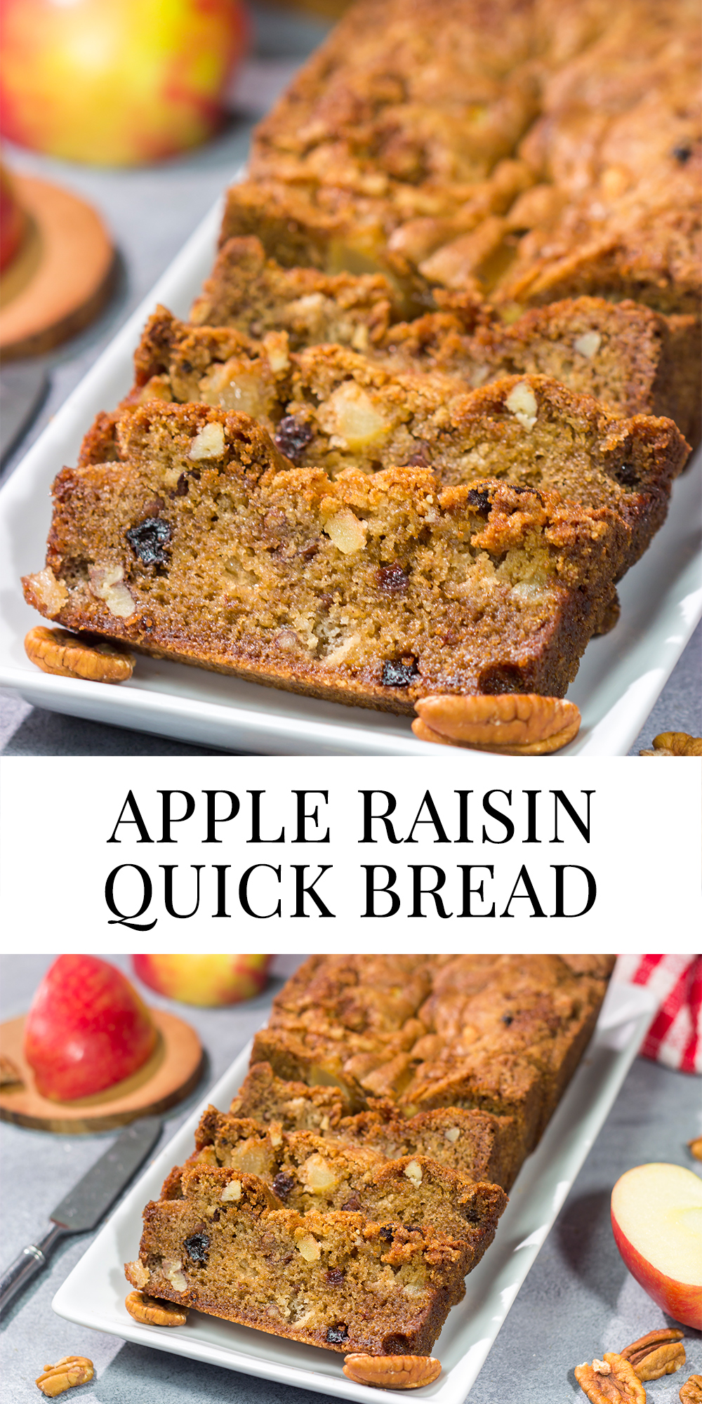 Packed with pecans, raisins and diced apples, this Apple Raisin Bread is a fantastic baking recipe for apple season!