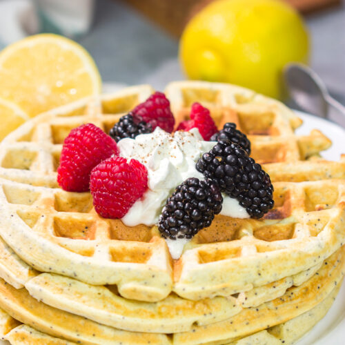 Put a bright, citrusy spin on breakfast with a batch of these Lemon Poppy Seed Waffles!