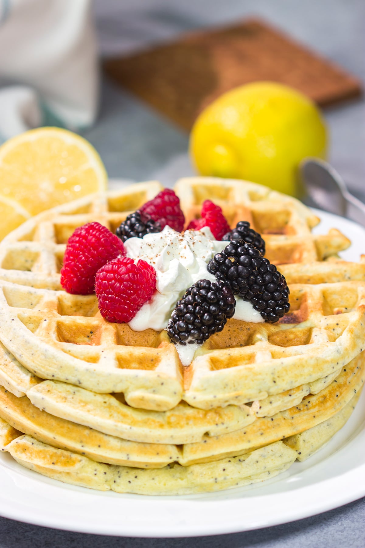 Put a bright, citrusy spin on breakfast with a batch of these Lemon Poppy Seed Waffles!
