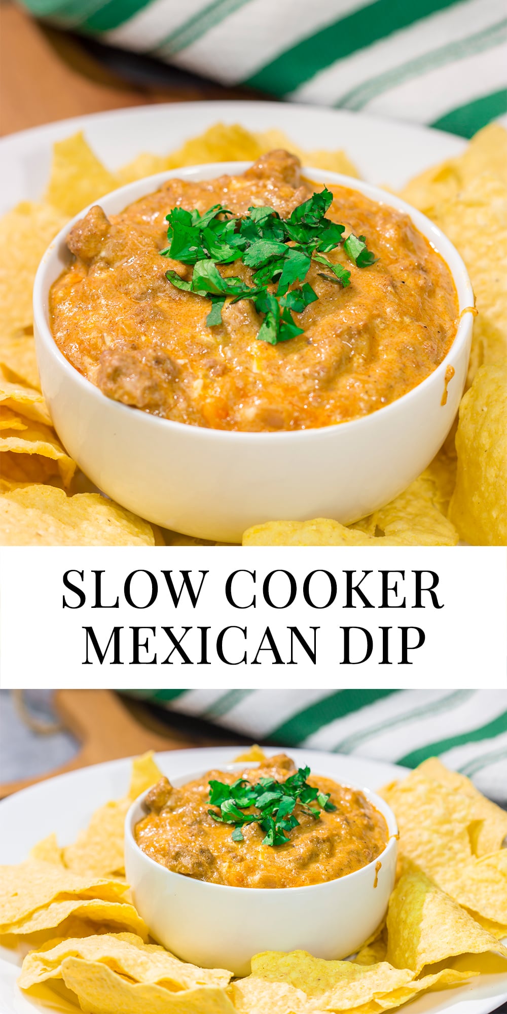 This easy Slow Cooker Cheesy Mexican Dip is packed with flavor! It's the perfect appetizer for watching games with friends.