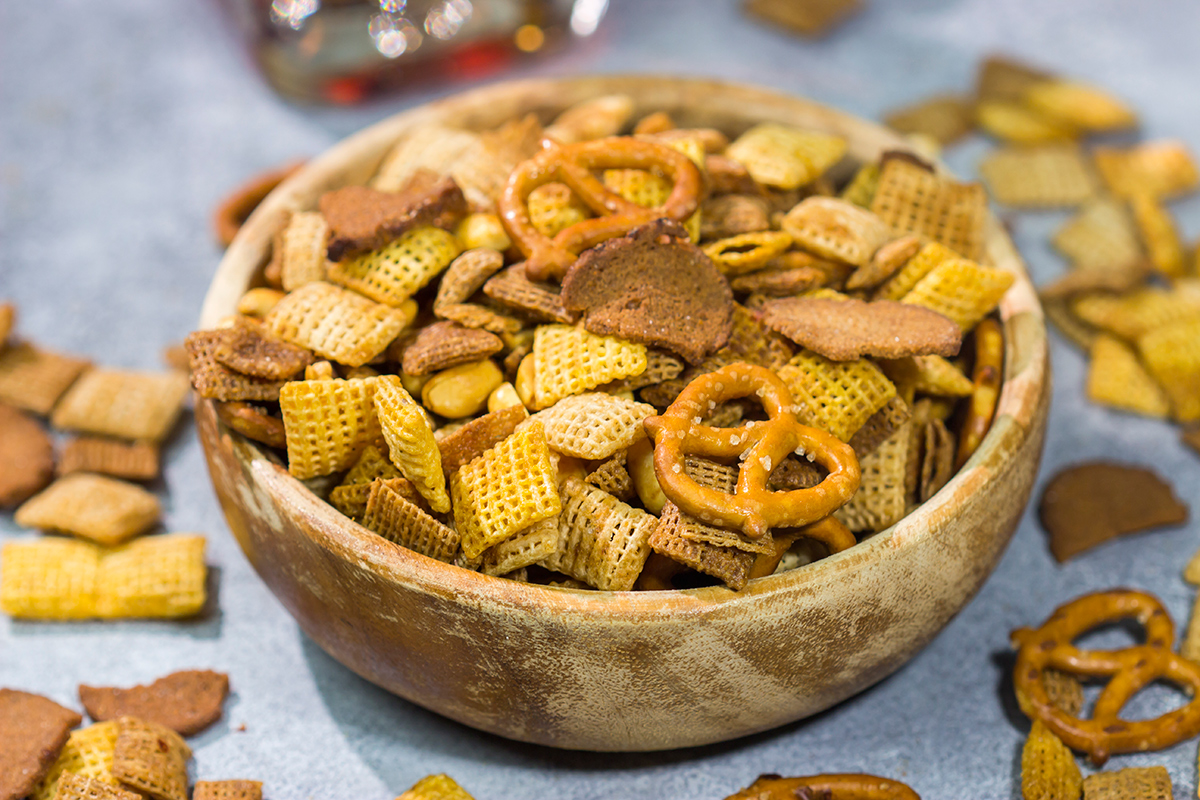Give that homemade snack mix a makeover with this Bourbon Chex Mix! The whiskey adds a fun extra layer of flavor to this classic snack.